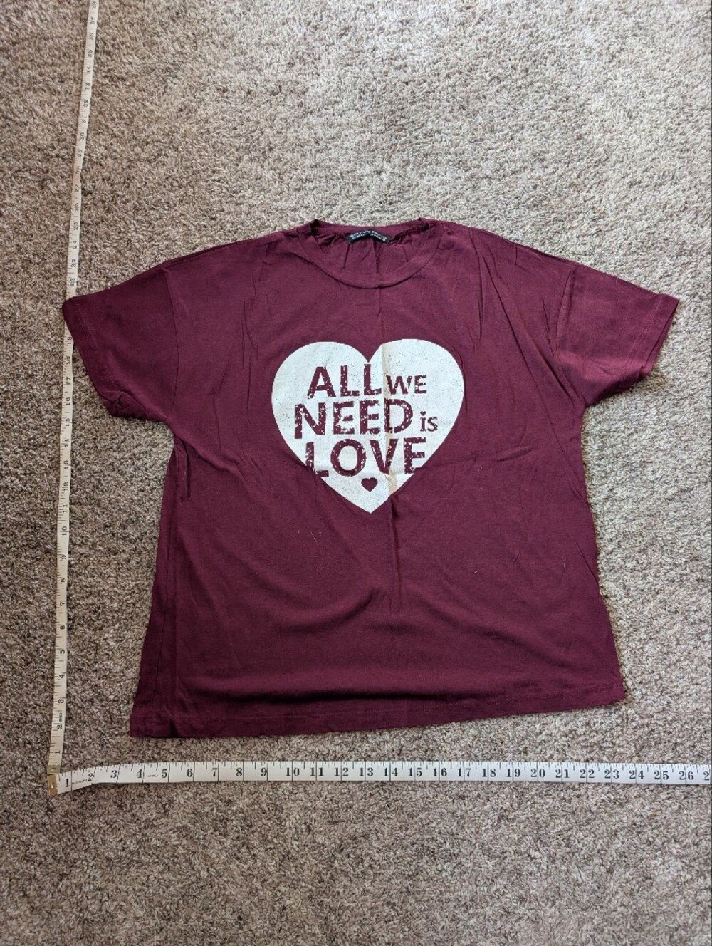 Rosa Couture Burgundy Short Sleeve Tee with White Heart Graphic